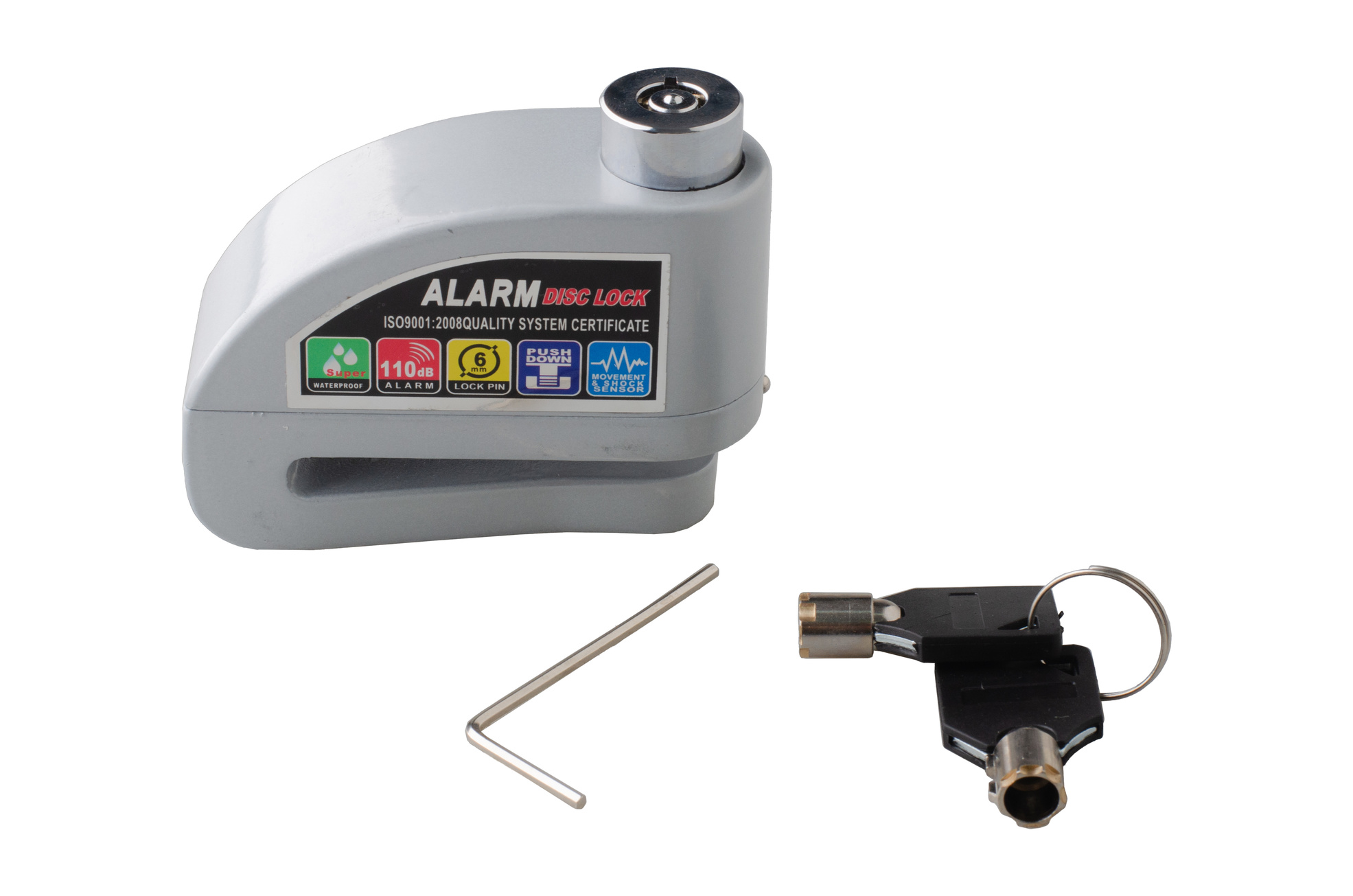 CANDADO DISCO DE FRENO C/ALARMA PERNO 6MM GRIS NSU